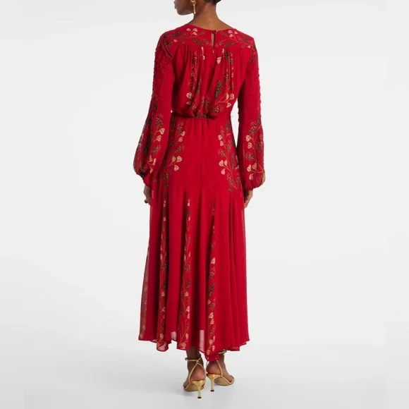 NWT Farm Rio red berry garden long sleeve pleated maxi dress - Picture 3 of 10
